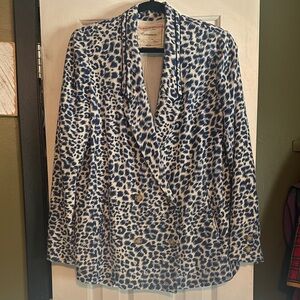 Cartonnier Blue and White Leopard Print Blazer